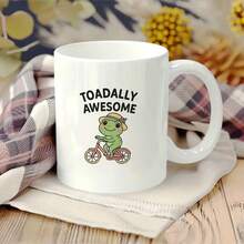 1pc 11oz Ceramic Coffee Mug With "TOADALLY AWESOME" Frog Riding Bike Design - Dishwasher , 3A Grade Ceramic, Christmas Gift Idea For Soul Sister, Brothers, Quirky Kitchenware, Coffee Lover Gifts, Reusable Drinkware, Playful Illustration, Durable Drinkware, Vibrant Colors - trắng - Xem 1