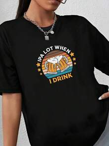 180g pure Cotton IPA Lot When I Drink, IPA Shirt, IPA Beer Shirt, Funny Beer Shirt, Brewery Shirt, Beer Lover Gift, Beer Lover Shirt, Beer T Shirt, Beer Gift Casual Women Top Graphic Tees Print Round Neck Short Sleeve female Breathable designer clothes women Summer - Negro - Ver 6
