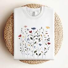 180g pure Cotton ®Vintage Pressed Flowers Shirt,Boho Cottagecore Tshirt Botanical Floral Tee Wildflowers Sweatshirt Fairycore Gift Garden Lover female Stylish Breathable Unisex Print Round Neck Short Sleeve streetwear T-Shirt For Women Casual designer clothes - Blanco - Ver 3