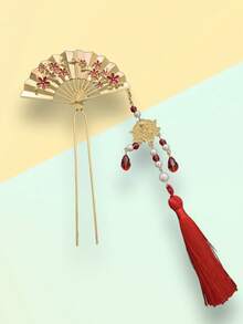 1件传统中式风格女士发饰，迷你金属扇形发夹，古朴风格装饰发簪，丸子头造型器，适合日常佩戴、派对、聚会、跳舞、购物、约会等场合，优雅发夹，展现经典魅力和优雅风格，可作学习用品、发饰、头饰。 - 彩色 - 查看 11