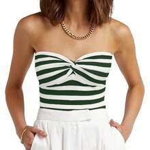 EFAN Womens Tube Tops Fall Fashion Summer Outfits 2025 Casual Beach Vacation Clothes Sweaters Strapless Sleeveless Tank Tops{"Size_name":"Medium","Color_name":"StripedGreen"} - Green - 查看 1