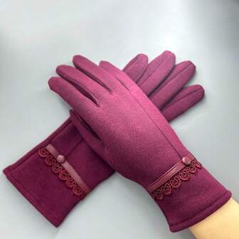 Women's Thick Solid Color Casual Warm Thermal Lined Touchscreen Gloves, Elastic Fitted, Suitable For Outdoor, Cycling, Carrying Bags, Versatile, Anti-Slip, Anti-Freeze, Dexterous, Autumn/Winter