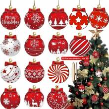 12pcs/36pc Christmas Ball Pendant Wooden Pendant Christmas Decoration ,2D Three-Dimensional Ornaments, Not 3D. This Pendant Is A Wooden Flat Single-Sided Pendant, Not A Sphere Home Decoration Decoration Decoration Family Atmosphere Christmas Tree Decoration Pendant, Party Decoration Supplies - Wooden Pendant Christmas Decoration-christmas Tree Decoration - View 2