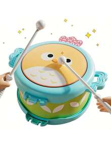 Owl Double-Sided Drum For Toddlers - Early Learning Musical Instrument To Develop Motor Skills, Hand-Eye Coordination & Brain Potential - Multicolor Kids Gift For Christmas, Birthdays (Non-Electric), Toddler Musical Instrument, Cartoon Character Design, Childsafe Materials, Preschool Children, Playful Design