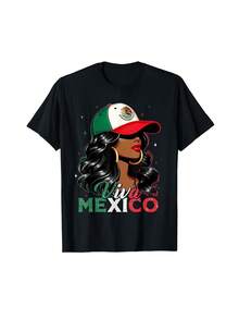 Camiseta Gráfica Viva Mexico Para Mujeres Y Niñas - Diseño De La Bandera Mexicana Con Texto "VIVA MEXICO", Rayas Verdes Y Blancas, Manga Corta, Cuello Redondo, Estilo Casual Y Deportivo, Perfecta Para El Día De La Independencia, Navidad Y Actividades Al Aire Libre, Camiseta Con Diseño De La Bandera Mexicana, Ropa Casual, Diseño Deportivo, Calidad De Impresión Vibrante - Oscuro - Ver 1