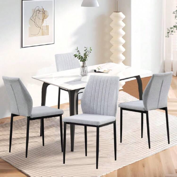 Modern Dining Chairs Set Of 4 High Back Support Dining Room Chair With Metal Legs Chenille Fabric Kitchen Chair For Home Restaurant,23064415 - 淺灰色 - 查看 1