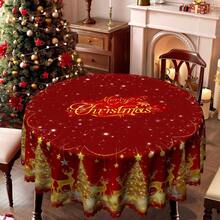 1 pezzo Tovaglia rettangolare/rotonda natalizia rossa e dorata, con motivi di renne dorate, fiocchi di neve, campane e alberi di Natale, tovaglia festiva rossa, decorazione natalizia, adatta per uso interno ed esterno - tovaglia da pranzo natalizia facile da pulire, disponibile in varie misure - Multicolore - Visualizzare 11