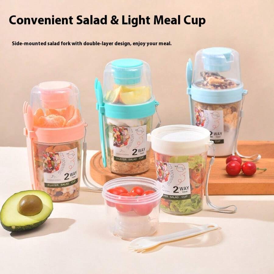 800ml Multi-Use Salad Yogurt Parfait Cup - Portable With Lid & Fork, Vegan Friendly Leakproof Snack Container For On-The-Go Life - 彩色 - 查看 1