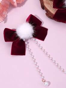 2 spinki do włosów w stylu świątecznym dla dziewczynek, sztuczne perłowe frędzle, puszysty pompon, elegancka i wykwintna ozdoba do włosów dla nastolatek, codzienne akcesoria do włosów