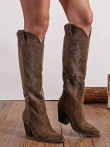 Fashionable Women's Western Boots - Olives - View 3