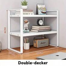 Iron Office Desk Storage Rack - Compact Multi-Tier Shelving Unit For Office Supplies, Books, And Decor - Rectangular Design With Minimalist Aesthetics - 白色雙層 - 查看 1