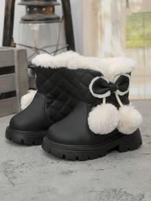 1 Pair Girls' Winter New Boots, Thick Wool Sole, Paired With Suede Boots, Princess Style Ankle Boots, Suede Snow Boots, Suitable For Winter Wear