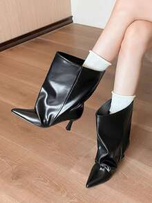 Fall/Winter French Blogger Style Pointed Toe Thigh High Boots, Ins Nordic Kitten Heel Equestrian Boots For Women,Kitten Heel Boots,Party - Black - View 2