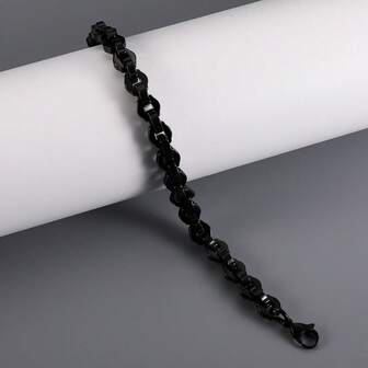 1 件简约不锈钢六角链式手链，适合男士日常佩戴，嘻哈风格