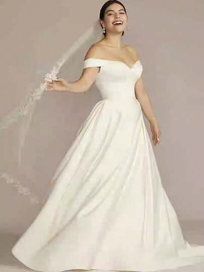 1pc High-End White Lace Bridal Veil, Mid-Length, For Church, Lawn Wedding, Photography Prop