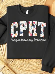 Retro Floral Cpht Certified Pharmacy Technician Pharmacist Women Sweatshirt - 黑色 - 查看 1