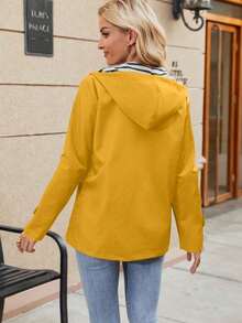 女士长款连帽雨衣，轻便休闲全拉链雨衣，徒步夹克，女士户外防风衣