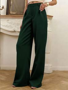 女士纯色休闲优雅通勤简约直筒裤，适合日常穿着、通勤和办公室