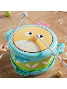 Owl Double-Sided Drum For Toddlers - Early Learning Musical Instrument To Develop Motor Skills, Hand-Eye Coordination & Brain Potential - Multicolor Kids Gift For Christmas, Birthdays (Non-Electric), Toddler Musical Instrument, Cartoon Character Design, Childsafe Materials, Preschool Children, Playful Design