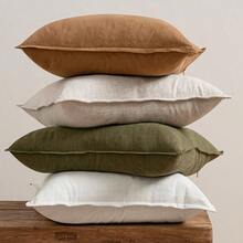 Neutral Linen Pillow Covers Pack Of 4 Decorative Natural Solid Throw Pillow Covers Soft Accent Boho Farmhouse Couch Pillowcases Modern Home Decors Living Room Bed Sofa 18x18 Inch - 18 英吋 x 18 英吋(4 包)+ 棕色 - 查看 3