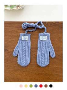 秋冬季保暖可爱挂脖触屏针织手套，女士加厚保暖防风全指针织手套，适合学生、骑行、户外活动 - Best wish布標 - 查看 22