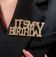 European And American Style Colored Diamond English Letter Birthday Brooch For Men And Women Fashion Suit Pin Brooch Accessory Birthday Gift - Gold - View 7