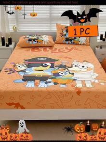 Bluey万圣节数码印花床单，Bluey床上用品，床垫保护套，床罩，床笠，秋季装饰，舒适家纺，透气防起球床垫保护套，柔软亲肤，卡通图案床罩装饰