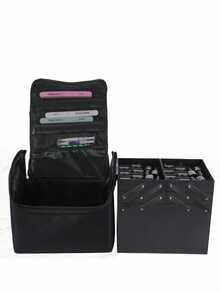 极简化妆包，金色拉链，时尚黑金配色，优质材料，大容量，可收纳指甲油、化妆品，旅行化妆包，美甲工具收纳盒，学生文具整理包，宿舍收纳包，生日/圣诞节/万圣节/感恩节/情人节礼物（含肩带）（拉链款式随机） - 黑色 - 查看 6