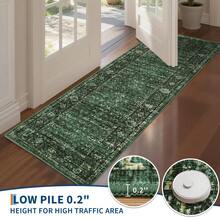 Traditional Home Decor Bordered Living Room Area Rug Non Shedding Easy To Clean Carpet Soft Printed Thin Floorcover Non Slip Low Pile Entrance Runner Rug Stain Resistant Washable Mat Throw Rug For Bathroom Bedroom Dinning Room Kitchen Laundry Hallway - Green - View 7