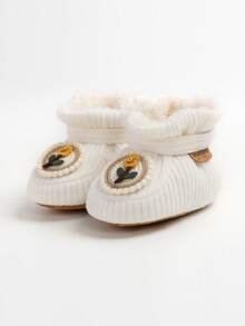 婴儿新生儿必备男女通用有机棉婴儿鞋/儿童舒适羊毛绒鞋 - 白色 - 查看 11