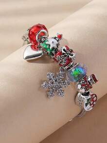 时尚圣诞魅力手链，闪闪发光的水钻 - 雪花、礼品盒和圣诞老人图案 - 非常适合节日派对和休闲装 - 彩色 - 查看 2