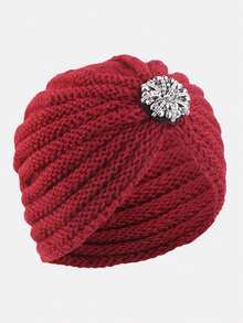 1 Stück Damen Herbst/Winter Silber Strass verzierte Bohemien Stil gestrickte Beanie Mütze, geeignet für den täglichen Gebrauch