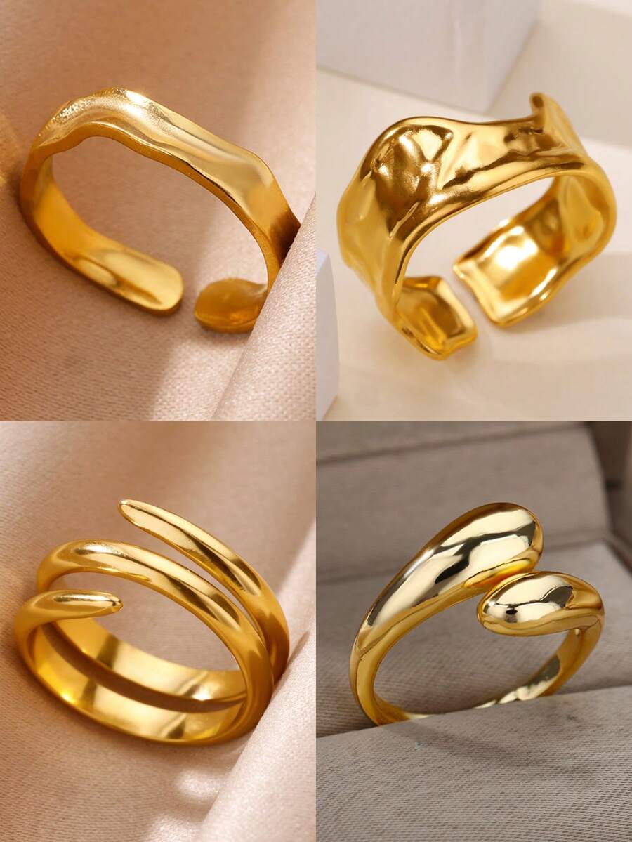 Anéis vintage assimétricos geométricos com rebites em aço inoxidável, cor dourada, resistentes ao desbotamento, anel aberto para mulheres, joias para festas, acessórios de dedo para casamento, presentes para mães/melhores amigas.