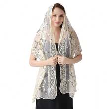 Shawls And Wraps For Evening Dresses,Women Formal 1920s Sequin Flower Sheer Shawls And Wraps For Wedding-{"Color_name":"Cream"} - 奶油 - 查看 5