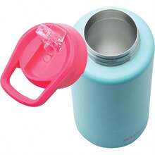 Reusable 1 Litre Stainless Steel Double Wall Water Bottle With Flip Top Lid And Straw Pink Blue