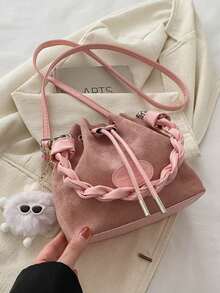 Women Drawstring Bag Mini Sling Bag Bucket Bag Diamond Lattice Daily Outdoor Bag