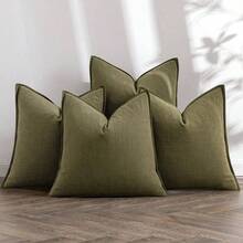 Neutral Linen Pillow Covers Pack Of 4 Decorative Natural Solid Throw Pillow Covers Soft Accent Boho Farmhouse Couch Pillowcases Modern Home Decors Living Room Bed Sofa 18x18 Inch - 18 英吋 x 18 英吋(4 件裝)+ 橄欖綠 - 查看 1