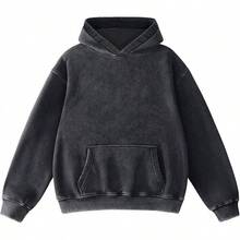 FAIABLE Mens Hoodies Oversized Unisex Wash Hoodie Heavyweight Fleece Vintage Cotton Sweatshirt Men Women Streetwear - 黑色 - 查看 12