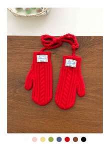 秋冬季保暖可爱挂脖触屏针织手套，女士加厚保暖防风全指针织手套，适合学生、骑行、户外活动 - Best wish布標 - 查看 9