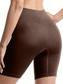 Meguma 1 Stück Damen Shorts in Große Größen mit hoher Taille, eng anliegende Workout-Hose mit Nacktgefühl - Braun - Übersicht 4