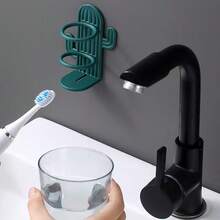 1 Toothbrush Holder, Wall-Mounted Makeup Brush Comb Storage Rack, Bathroom Hanging Toothbrush Holder Without Drilling Holes, Cute Cactus-Shaped Toothbrush Holder, Bathroom Accessories