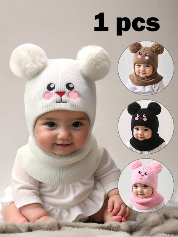 1pc 0-3Y Newborn Rabbit Balaclava Ski Mask Toddler Beanie Double Balls Baby Girls Boys Beanies Kids Winter Hats Children Knit Warm Bonnet Fitted Baby Needs Accessories