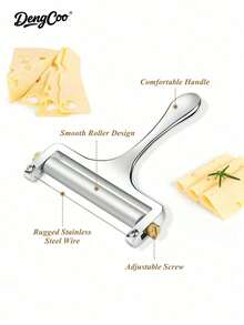 Dengcoo 1pc Cheese Slicer Stainless Steel Wire Cheese Cutter Slicer For Mozzarella, Cheddar, Gouda, And More Block Cheese - Heavy Duty Slicer With 3 Extra Replacement Cutting Wire Adjustable Thickness - Cheese Slicer - View 2