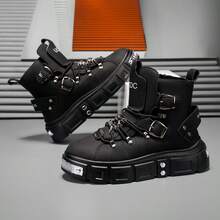 Nuevas botas casuales y cálidas de moda para hombres, zapatos de plataforma de alta altura de caliente para otoño/invierno de talla grande, zapatos punk de suela gruesa, disponibles en negro, blanco, rojo, tallas del 39 al 46