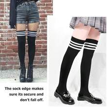 DRESHOW 3 Pairs Thigh High Socks Striped Over Knee Thin Tights Long Stocking Knee High Leg Warmer{"Color_name":"3PairsC:White/Pink/Black"} - 多色8 - 查看 5