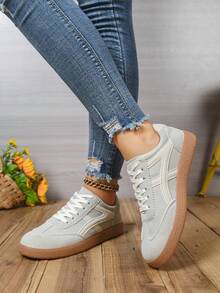 Women's Casual Versatile White Striped Accent Sneakers, Fashion Attractive Comfortable Durable Rubber Soft Sole Athletic Shoes, Breathable Lightweight Patchwork Sports Shoes For Women - 白色 - 查看 4