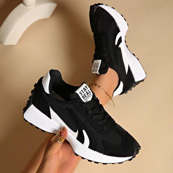Women's Minimalist Training Shoes, Retro Lace-Up Round Toe Rubber Sole Sneakers, Low-Top Casual Athletic Shoes, Lace-Up Round Toe Walking Shoes