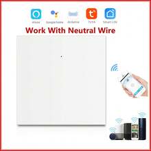 مفتاح إضاءة ذكي للحائط يعمل بتقنية الواي فاي AC100-240V زر ضغط التطبيق الذكي Tuya التحكم عن بُعد يعمل مع أليكسا، يحتاج سلك محايد