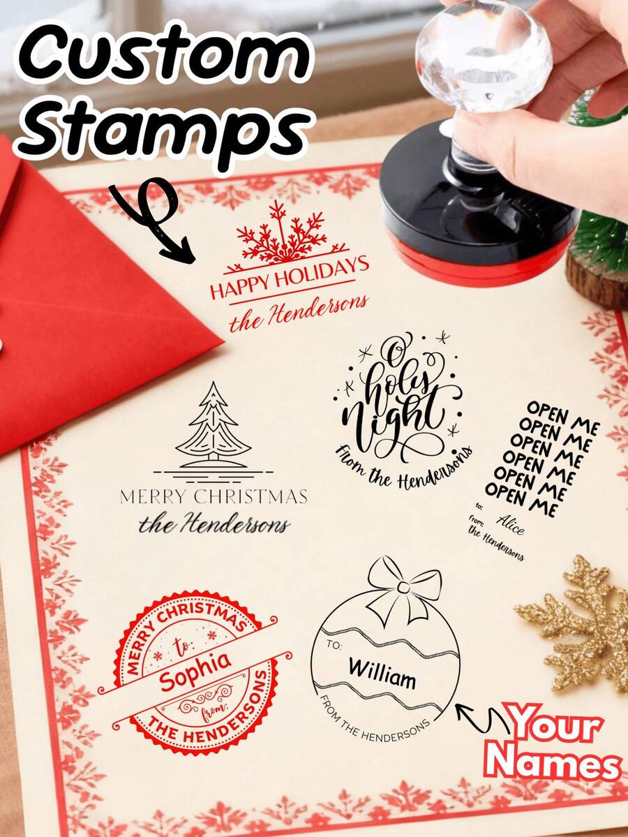 ختم عنوان ذاتي الحبر المخصص - ختم عنوان عائد شخصي مع الاسم والشعار، 6 تصاميم، ختم شعار شخصي ذاتي الحبر، ختم مطاطي مخصص، لوازم مكتبية، ختم عنوان عائد قابل للتخصيص، ختم مطاطي أنيق DIY للمظاريف والدعوات الزفاف وتغليف الهدايا
