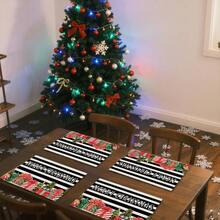 1 pièce/4 pièces/6 pièces/100 pièces Sets de table imprimés motifs de Noël, sets de table isolants thermiques, conviennent pour la décoration de la maison, les repas de fêtes, la cuisine et la décoration de fête, peuvent être offerts en cadeau de Noël - Multicolore - Voir 5